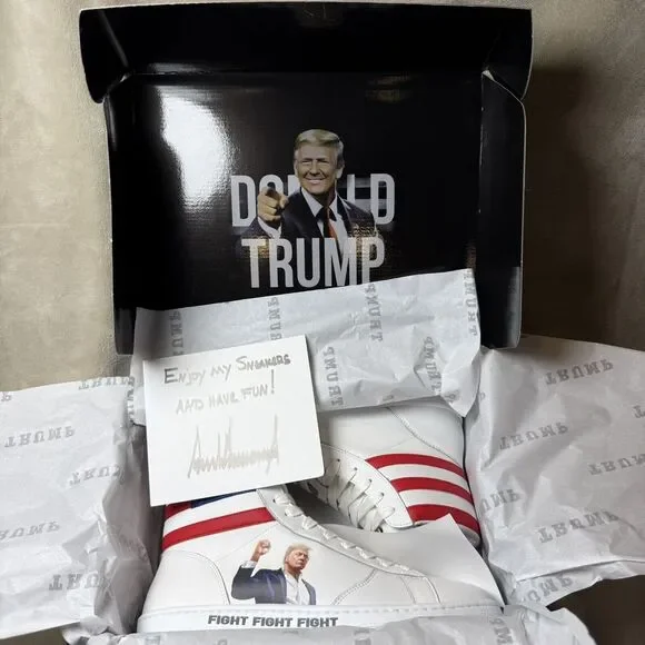 DONALD TRUMP SIZE M10 FIGHT WHITE HIGH‎ TOP SNEAKERS # 2413/5000 LIMITED EDITION
